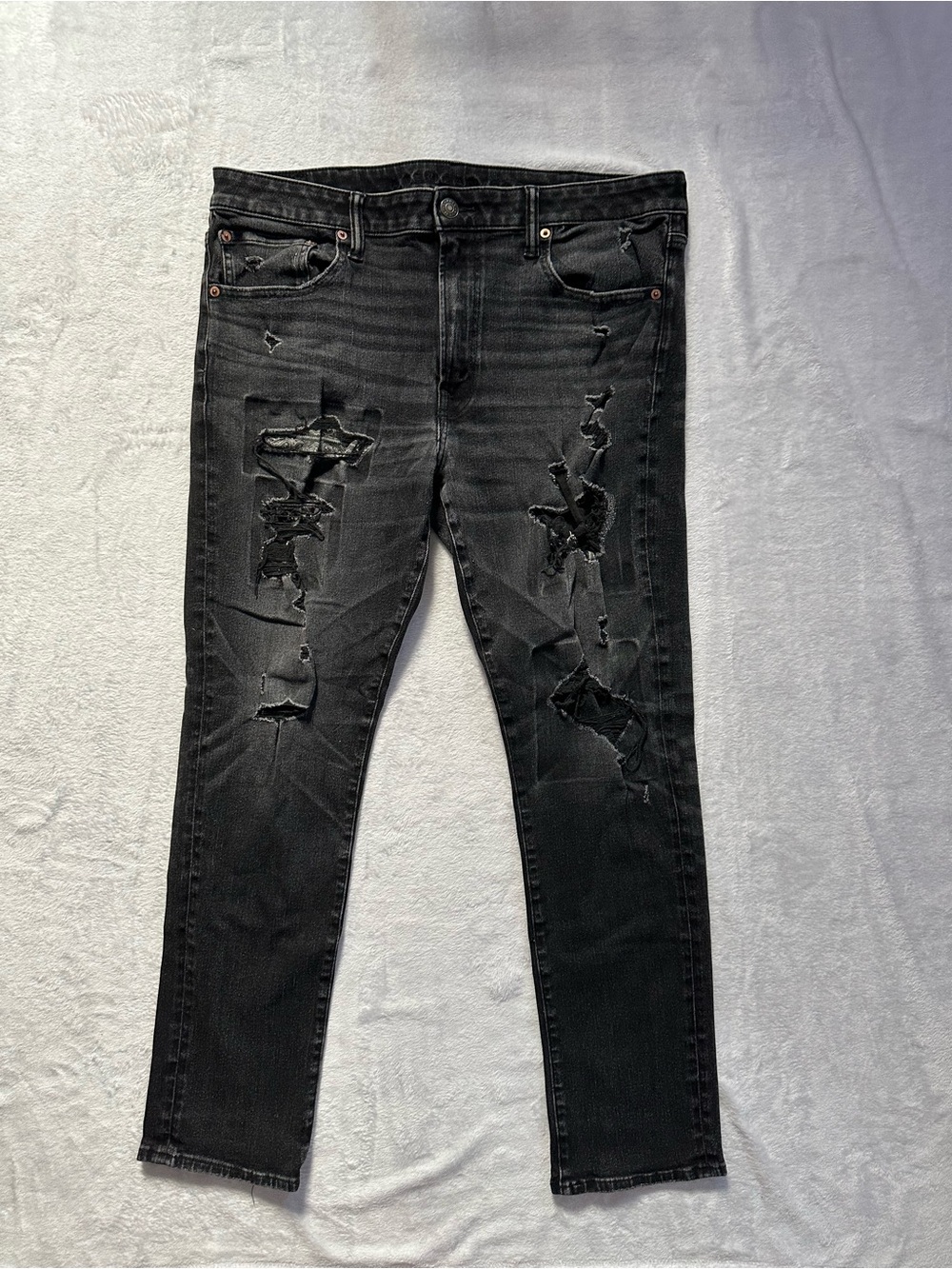 American Eagle AirFlex 360 Distressed Patched Ripped Slim Jeans Black Size 38x32